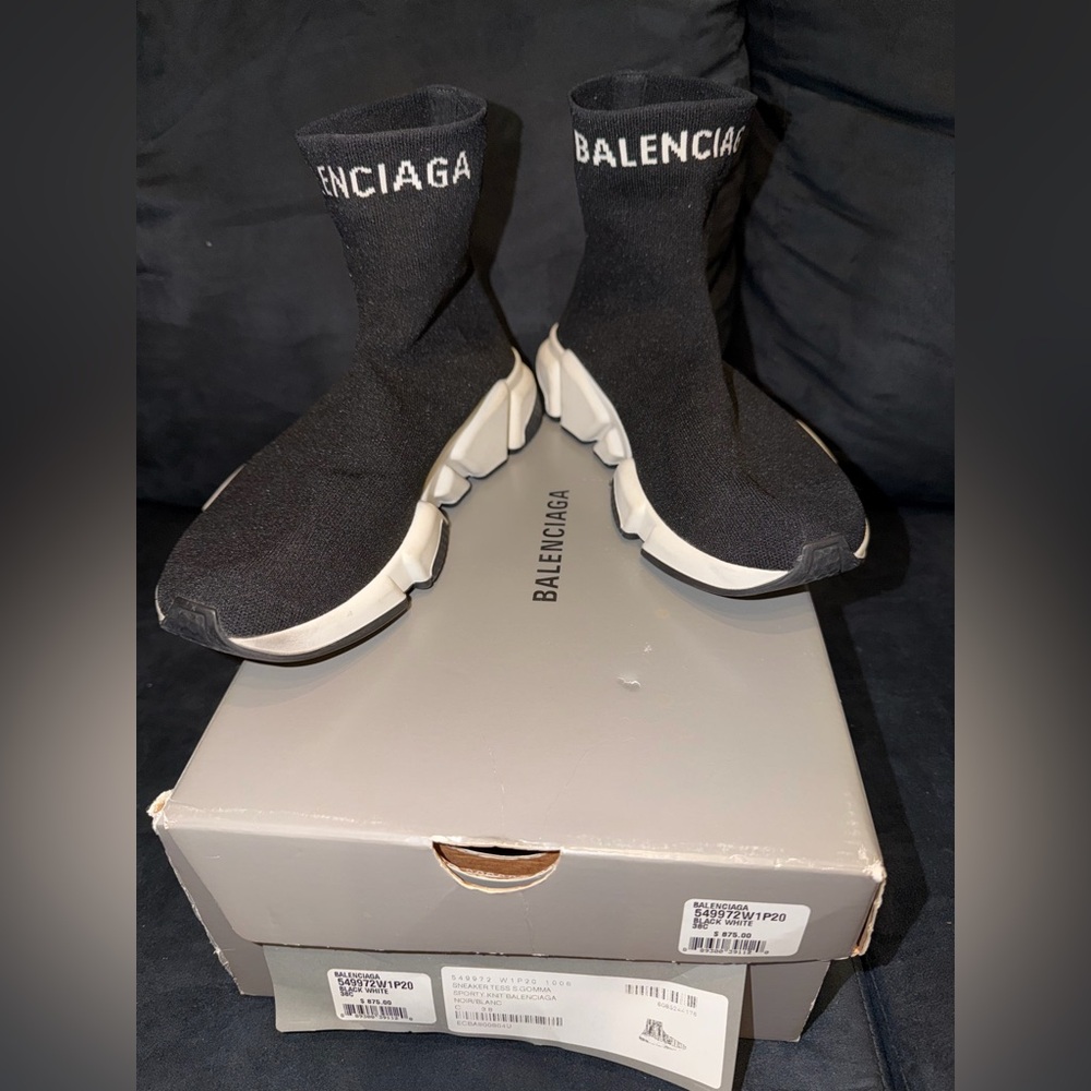 Authentic Women’s Balenciaga Black Knit Sneakers (Size: 8)